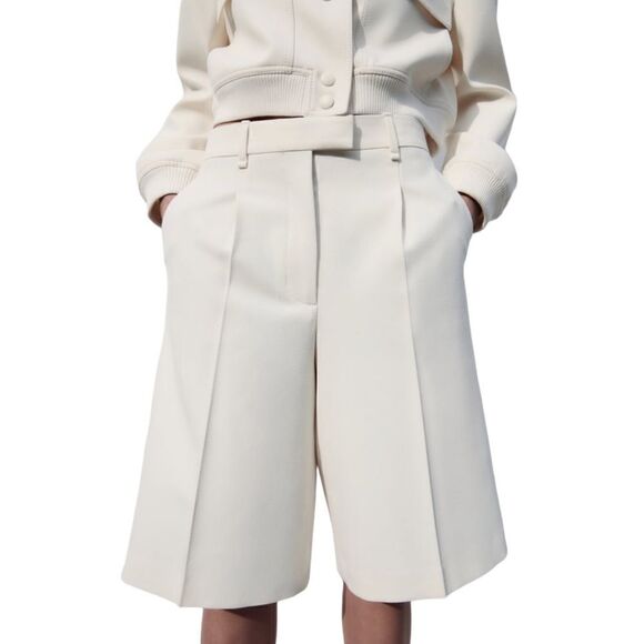 ZARA | Ecru | LONG PLEATED SHORTS - Picture 8 of 11